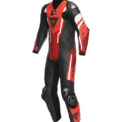 Dainese Kombi Misano 3 D-Air Perf. 1PC Leather Suit Air Bag Kombi, BLACK/RED/FLUO-RED, 50