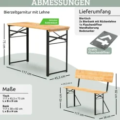 deluke Bierzeltgarnitur Braun, Holz Gartenmöbel, Gartenmöbel-Sets