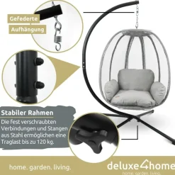 deluxe4home Hängesessel Hellgrau