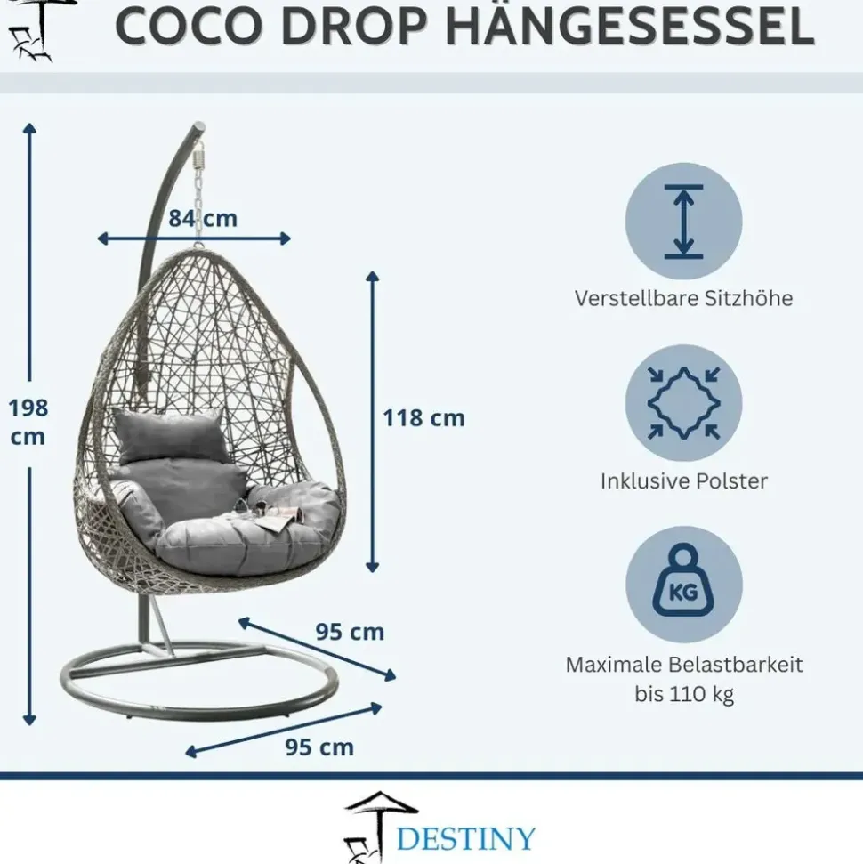 Destiny Hängesessel COCO DROP grau
