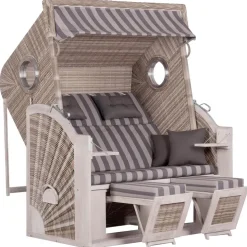 deVries Pure Cliff XXL Sun PE Teak/Grau inkl. Klapptisch/Fußstützen/Bullauge