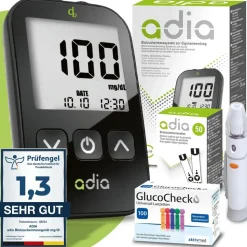 diabetikerbedarf adia Blutzuckermessgerät-Set mg/dl mit 60 Teststreifen und 110 Lanzetten