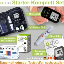diabetikerbedarf adia Blutzuckermessgerät-Set mg/dl mit 60 Teststreifen und 110 Lanzetten