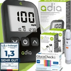 diabetikerbedarf ADIA Blutzuckermessgerät mg/dl mit 110 Blutzuckerteststreifen