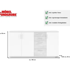 Die Möbelfundgrube Bobby 160 x 82 x 35 cm weiß