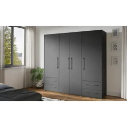 Die Möbelfundgrube Drehtürenschrank Mokkaris 205,9 x 200,1 x 58,8 cm schwarz