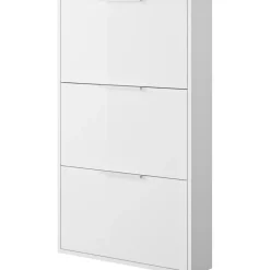 Die Möbelfundgrube Schuhkipper 65 x 106 x 15 cm 3-türig weiß / weiß hochglanz
