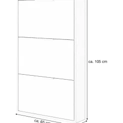 Die Möbelfundgrube Schuhkipper 65 x 106 x 15 cm 3-türig weiß / weiß hochglanz