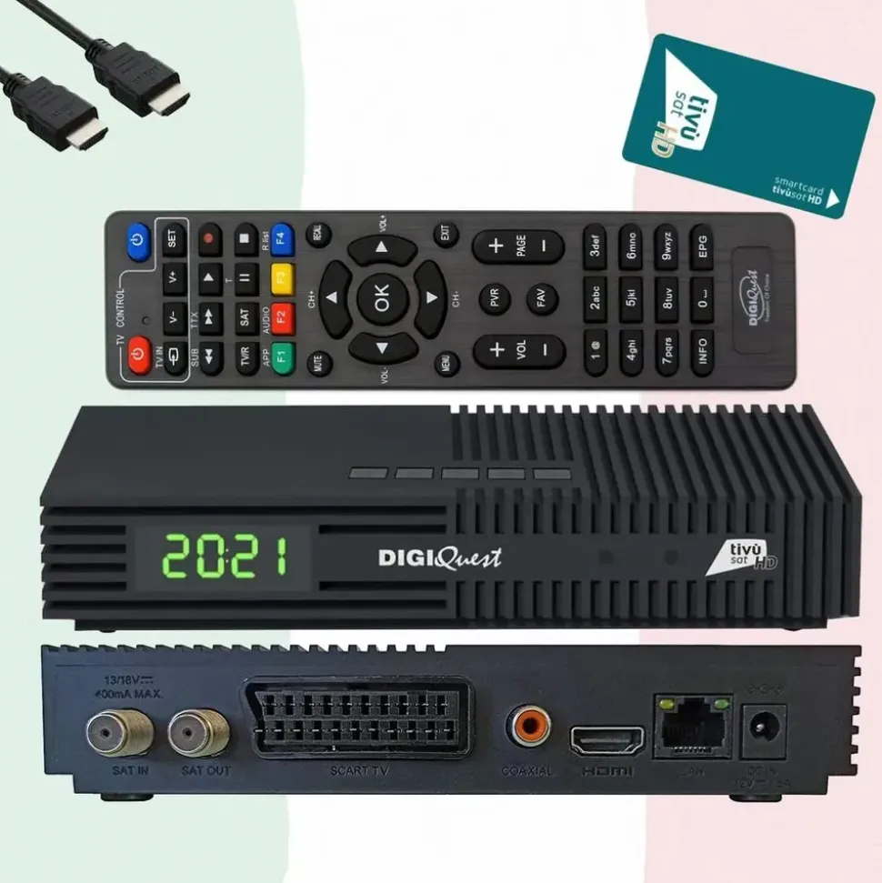 DIGIQuest Ti9 Full HD DVB-S2, HEVC – Italienisches Fernsehen (RAI, Mediaset, LA7) Hotbird 13° +