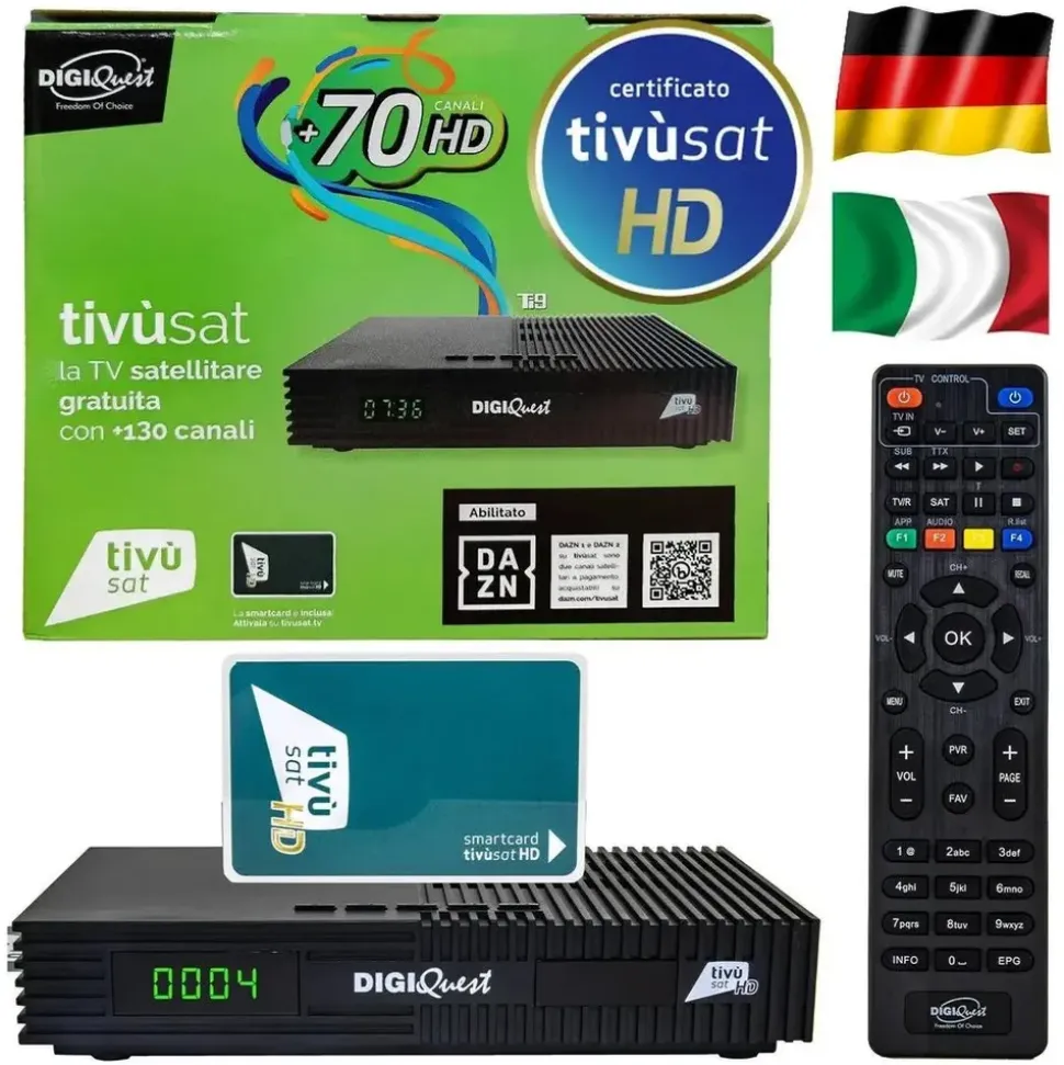 DIGIQuest Ti9 Full HD DVB-S2, HEVC – Italienisches Fernsehen (RAI, Mediaset, LA7) Hotbird 13° +