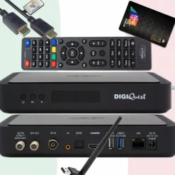 DIGIQuest TiVuSat Smartcard + DIGIQuest Q99 4K Combo Receiver mit WiFi Stick - tivùsat zertifiziert (nicht aktiviert), HEVC HDR, Rai Mediaset LA7, PVR ready, LAN, inkl. HDMI