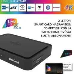 DIGIQuest TiVuSat Smartcard Schwarz + DIGIQuest Q99 4K Sat Receiver - tivùsat (bereits aktiviert), - Schwarz
