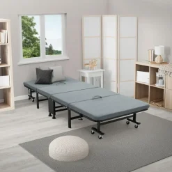 ECD Germany Gästebett Klappbett 90 x 200 cm grau