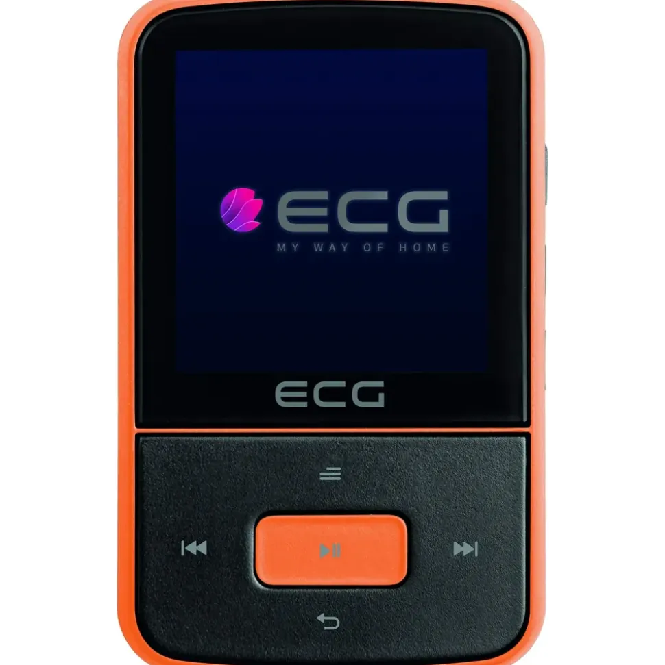 ECG PMP 30 8GB Black&Orange MP3/MP4-Player – Speicher 8 GB; 30 Vorwahlen für FM-Sender; MP3 von der Micro SD-Karte; Diktiergerät; Sportclip; Tastensperre; USB 2.0; In-Ear-Kopfhörer der Prämienreihe