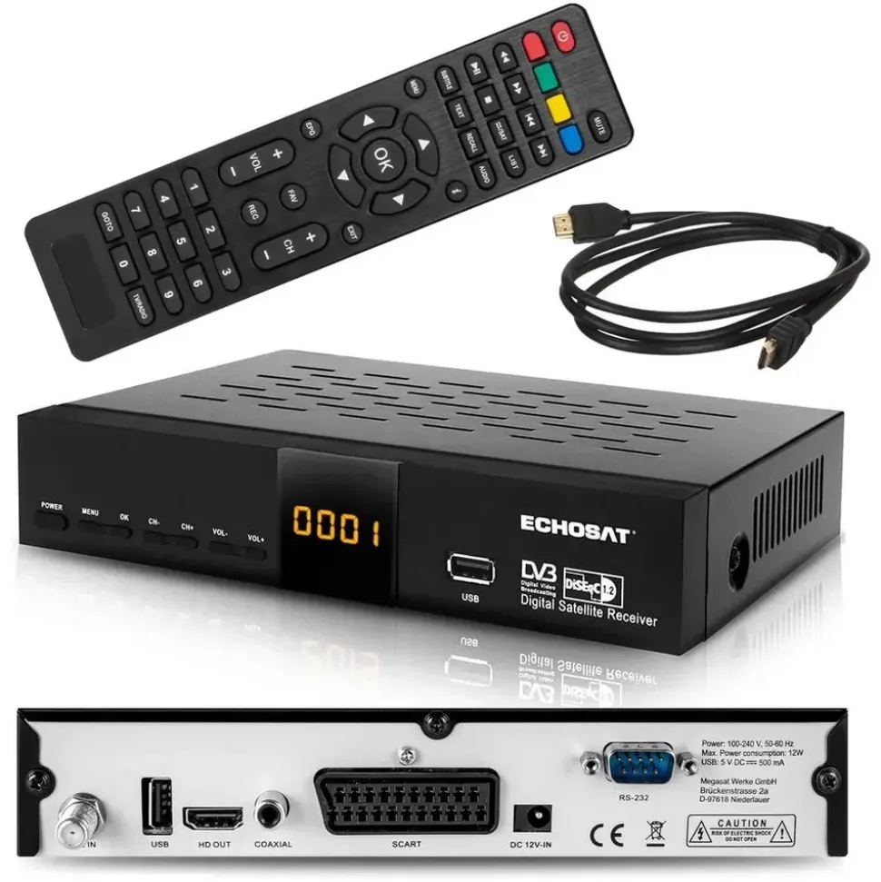 Echosat OM-20900M – HD Sat-Receiver, SCART, HDMI – Schwarz
