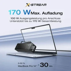 EcoFlow Powerbank 25000mAh 170W mit 100W integrierte einziehbare Kabel, 100W USB C Laptop Powerbank tragbares Ladegerät für iPhone 17/16/15 Series, MacBook, Samsung, Schwarz