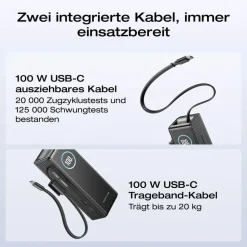 EcoFlow Powerbank 25000mAh 170W mit 100W integrierte einziehbare Kabel, 100W USB C Laptop Powerbank tragbares Ladegerät für iPhone 17/16/15 Series, MacBook, Samsung, Schwarz