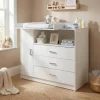 ecomi Wickelkommode Wickeltisch Baby Kommode aus Holz mit Wickelaufsatz 3 Schubladen