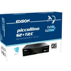 Edision PICCOLLINO S2+T2/C Combo HD-Receiver H.265/HEVC (DVB-S2, DVB-T2, DVB-C | ARD-ZDF SD Abschaltung tauglich) Unicable tauglich, 2in1 RCU, HDMI, AV, LAN, Vorinstallierte deutsche Programmliste