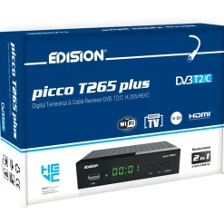 Edision Picco T265 Plus Terrestrischer DVB-T2 & Kabel-Receiver DVB-C H.265 HEVC FTA Full HD PVR, USB, HDMI, SCART, S/PDIF, IR, USB WiFi Support, Universal 2in1 Fernbedieung