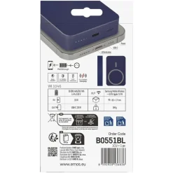 EMOS Powerbank WI 1046, 10000 mAh MagSafe mit Passthrough und Wireless-Charging, USB-C-Ausgang inkl. Kabel - für iPhone, Smartphone, - blau, B0551BL - Blau