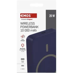 EMOS Powerbank WI 1046, 10000 mAh MagSafe mit Passthrough und Wireless-Charging, USB-C-Ausgang inkl. Kabel - für iPhone, Smartphone, - blau, B0551BL - Blau