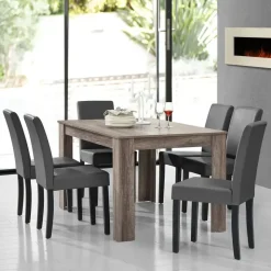 [en.casa] Esstisch Eiche antik mit 6 Stühlen dunkelgrau Kunstleder gepolstert 140x90 Essgruppe Esszimmer