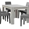 [en.casa] Esstisch Eiche weiß mit 6 Stühlen hellgrau Kunstleder gepolstert 140x90 cm