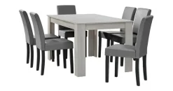 [en.casa] Esstisch Eiche weiß mit 6 Stühlen hellgrau Kunstleder gepolstert 140x90 cm