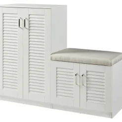 [en.casa] Løten 120 x 97 x 36 cm mit Sitzbank weiß / weiß