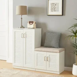 [en.casa] Løten 120 x 97 x 36 cm mit Sitzbank weiß / weiß