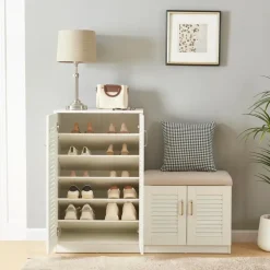 [en.casa] Løten 120 x 97 x 36 cm mit Sitzbank weiß / weiß