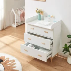 [en.casa] Wickelkommode Sarievn mit Wickelauflage 100x80x53 cm Weiß