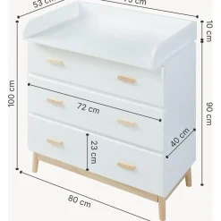 [en.casa] Wickelkommode Sarievn mit Wickelauflage 100x80x53 cm Weiß