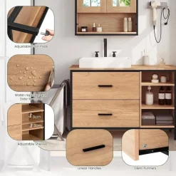 EUGAD Waschbeckenunterschrank 2 Schubladen 30 x 60 cm Beige