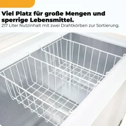 Exquisit Gefriertruhe GT220-HE-010A weiß | 217 l Nutzinhalt | Energieklasse A | Schnellgefrieren | LED-Anzeige | abschließbare Tür