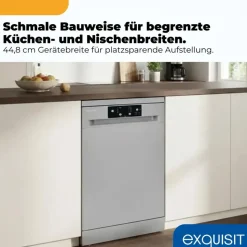 Exquisit GSP9109-450D Standgeschirrspüler (freistehend, 845 mm, Silber)