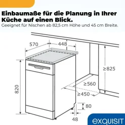 Exquisit GSP9109-450D Standgeschirrspüler (freistehend, 845 mm, Silber)