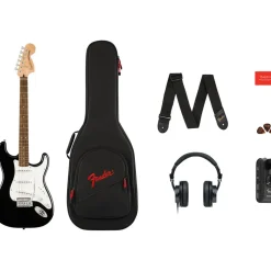 Fender Affinity Stratocaster Guitar Pack (E-Gitarren Set, Ahorn, Pappelholz), Gitarre, Schwarz