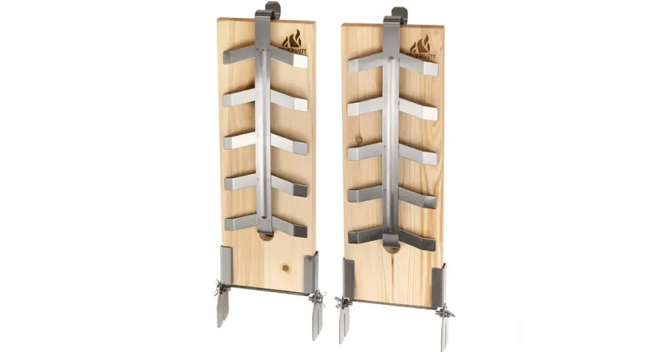 FEUERGOTT Flammlachsbrett 2er-Set Zedernholz Edelstahl beige