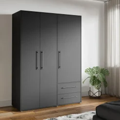 Forte Drehtürenschrank Jupiter 144 x 200 x 58,8 cm Schwarz Matt