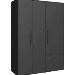 Forte Drehtürenschrank Jupiter 144 x 200 x 58,8 cm Schwarz Matt