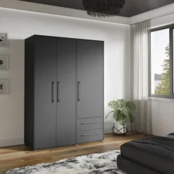 Forte Drehtürenschrank Jupiter 144 x 200 x 58,8 cm Schwarz Matt