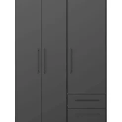 Forte Drehtürenschrank Jupiter 144 x 200 x 58,8 cm Schwarz Matt