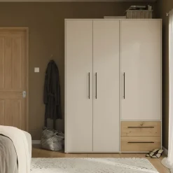 Forte Drehtürenschrank Mokkaris 144,4 x 200,1 x 58,8 cm Beige