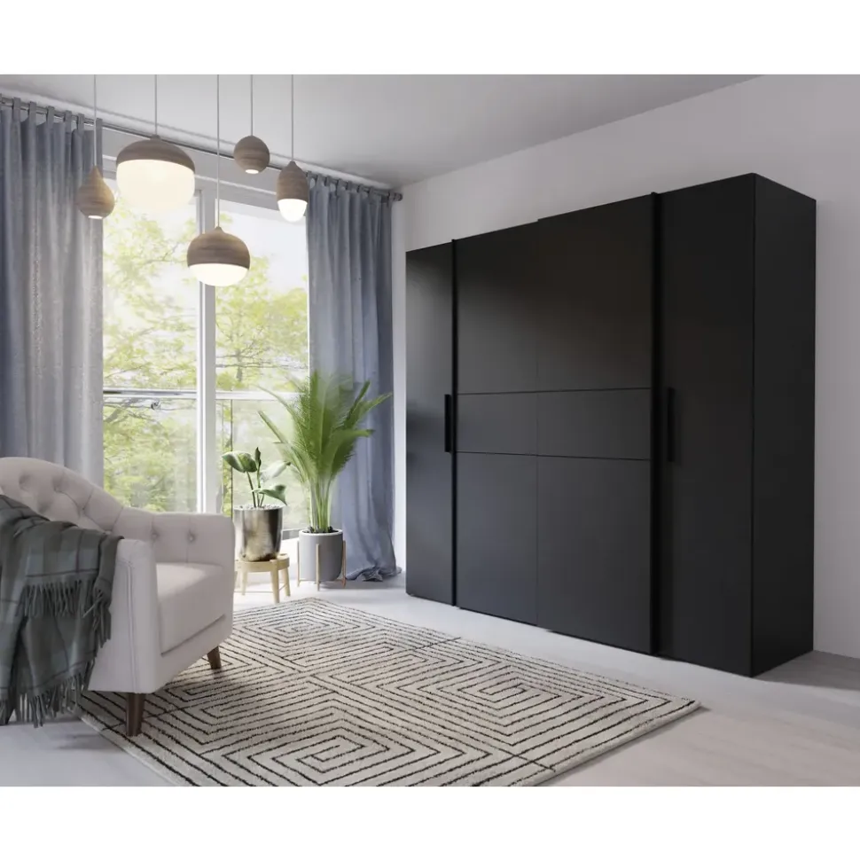 Forte Schiebetürenschrank Kalixtus 200,1 x 190,5 x 61,6 cm Schwarz