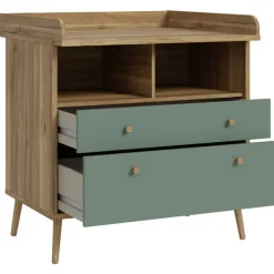Forte WHENUA beige (mauvelle eiche, salbei, mauvelle eiche), B:89,8cm H:94,4cm T:77cm, Holzwerkstoff, Wickelkommoden, Wickelkommode, Wickelauflage, erhöhter Rand, 2 farbig, Stauraum offen Fächer etc.