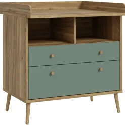 Forte WHENUA beige (mauvelle eiche, salbei, mauvelle eiche), B:89,8cm H:94,4cm T:77cm, Holzwerkstoff, Wickelkommoden, Wickelkommode, Wickelauflage, erhöhter Rand, 2 farbig, Stauraum offen Fächer etc.