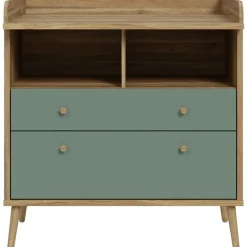 Forte WHENUA beige (mauvelle eiche, salbei, mauvelle eiche), B:89,8cm H:94,4cm T:77cm, Holzwerkstoff, Wickelkommoden, Wickelkommode, Wickelauflage, erhöhter Rand, 2 farbig, Stauraum offen Fächer etc.