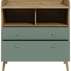 Forte WHENUA beige (mauvelle eiche, salbei, mauvelle eiche), B:89,8cm H:94,4cm T:77cm, Holzwerkstoff, Wickelkommoden, Wickelkommode, Wickelauflage, erhöhter Rand, 2 farbig, Stauraum offen Fächer etc.